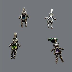 Sterling Silver Kid Charms Birthstone-Inspired Gem Accents Lot 2 boys 2 girls